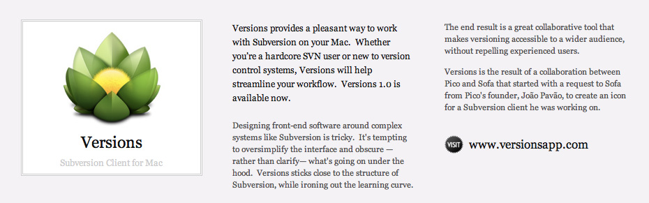 An image of the old Versions application presentation.